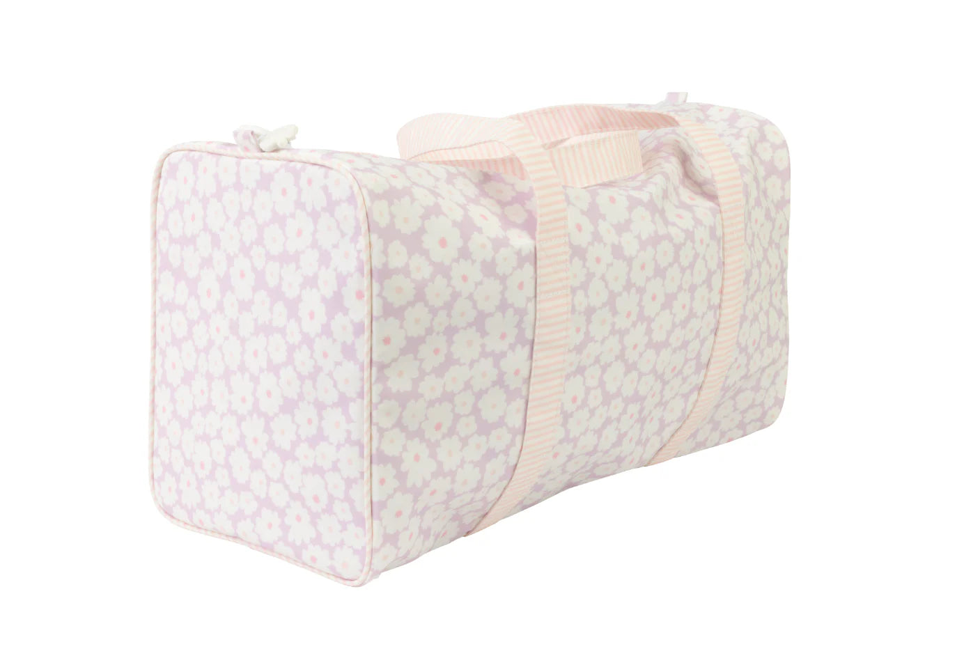 Lavender Daisies duffle bag by Apple of My Isla with floral pattern, spacious design, and sturdy straps for travel and everyday use.