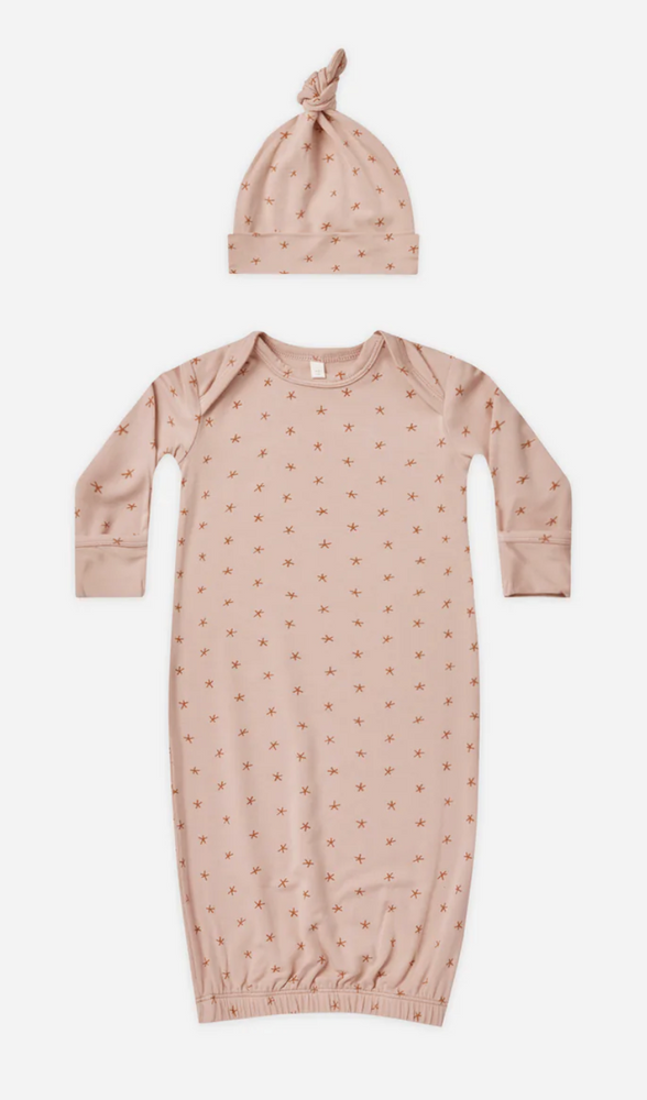 Quincy Mae - Blush Twinkle Knotted Baby Gown Set