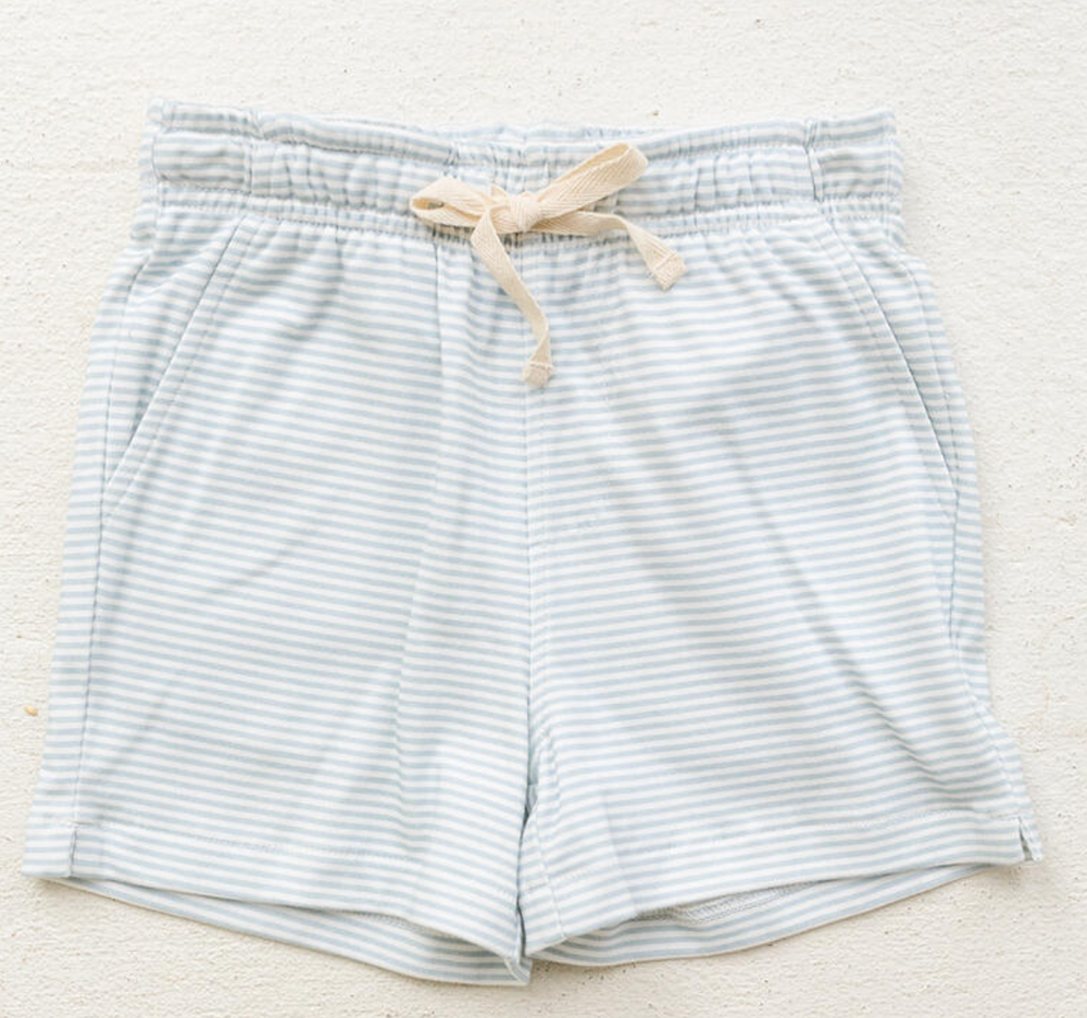 Little Paper Boat - Light Blue Striped Knit Shorts