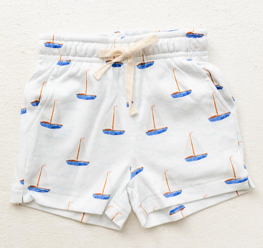 Little Paper Boat - Sailboat Print Knit Shorts