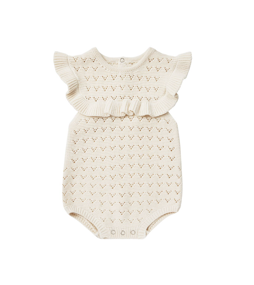 Quincy Mae - Natural Pointelle Ruffle Romper