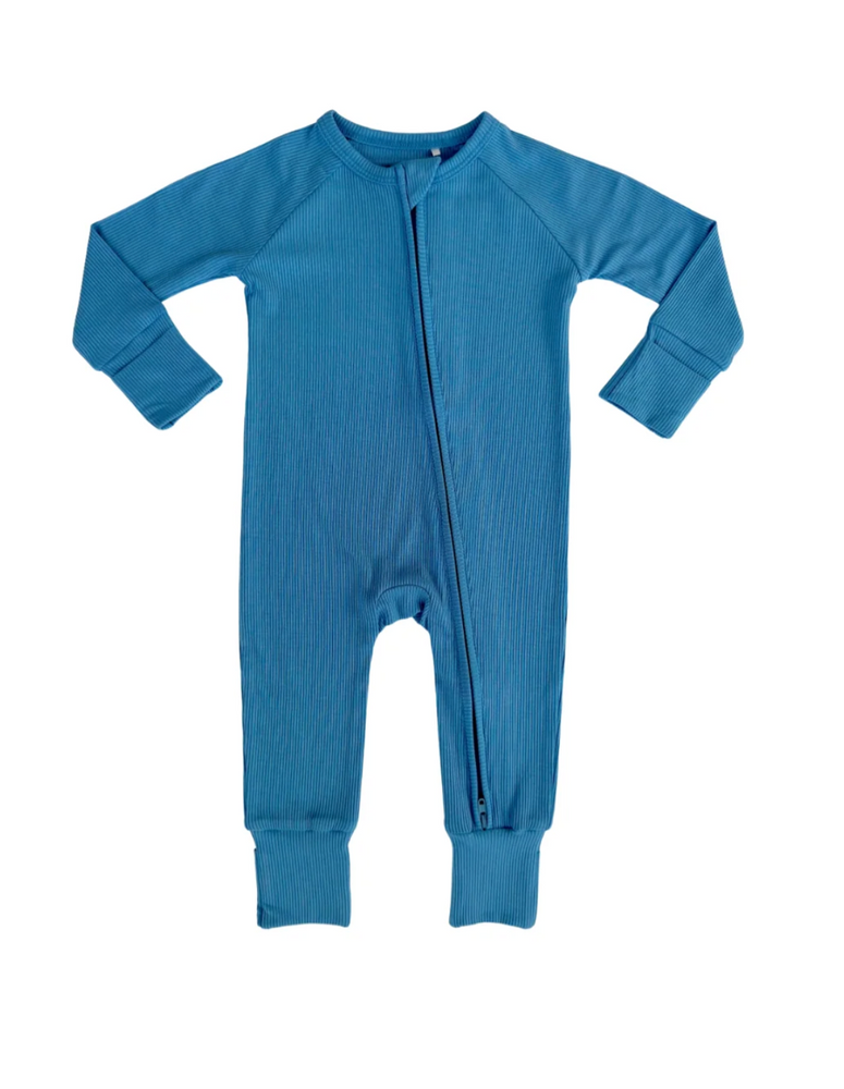 In My Jammers - Heritage Blue Ribbed Zipper Romper