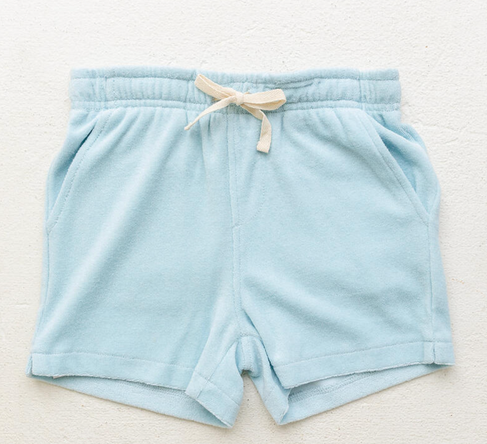 Little Paper Boat - Light Blue Terrycloth Knit Shorts