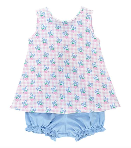 James & Lottie Berry Special Lottie Bloomer Set, cute pink and berry print baby bloomer set with ruffled details, perfect for little ones.