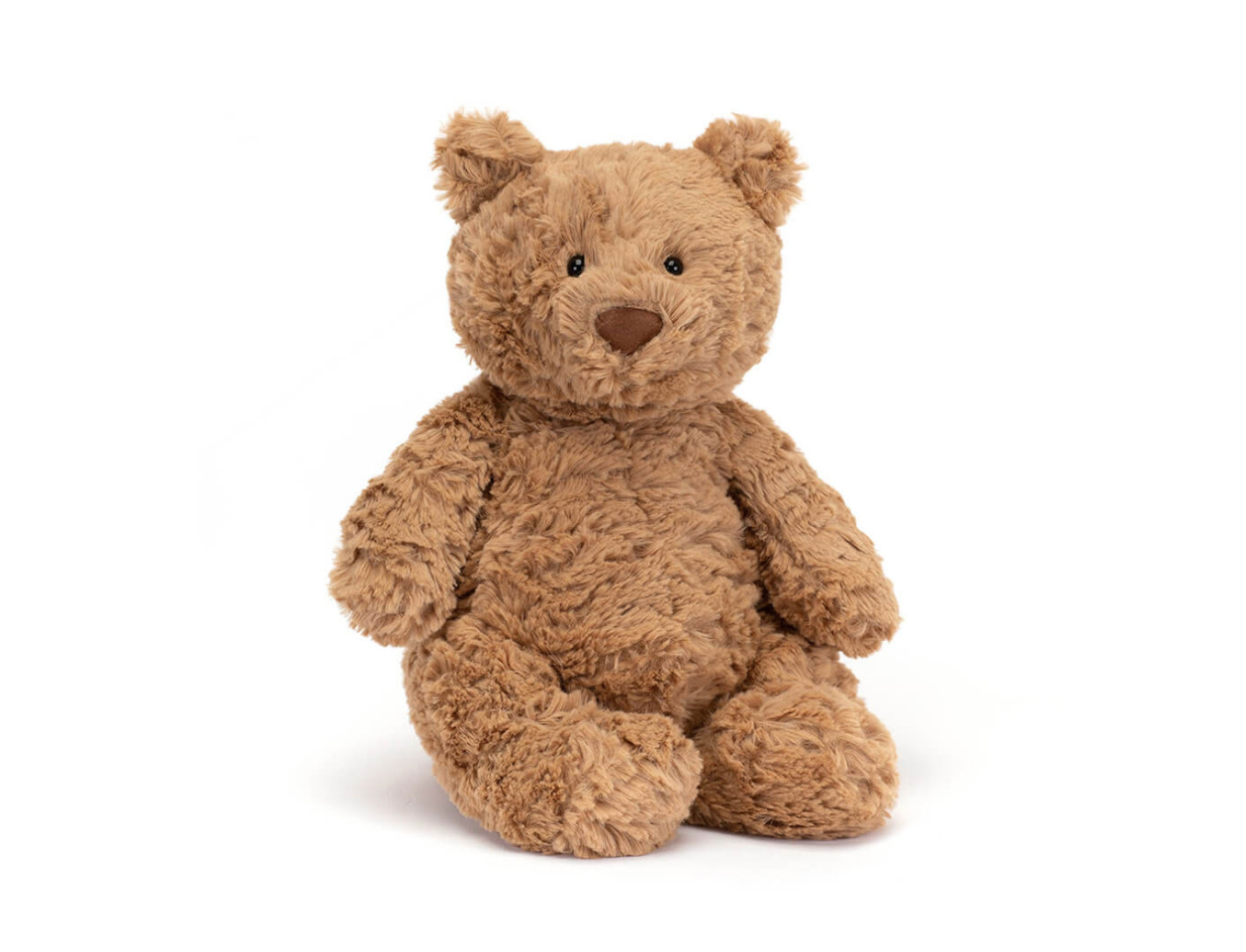 Medium Jellycat Bartholomew Bear plush toy with soft fur and friendly expression, perfect for cuddling.
