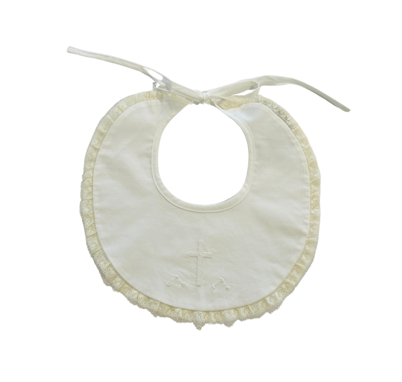 Baby Sen - White Bib - Ecru Cross