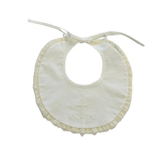 Baby Sen - White Bib - Ecru Cross