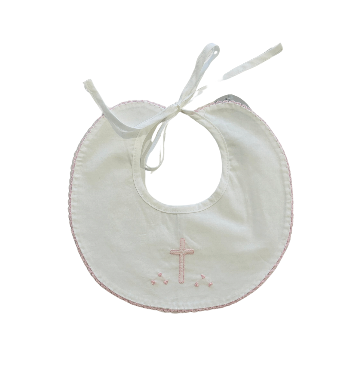 Baby Sen - White Bib - Pink Cross