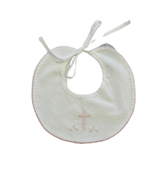 Baby Sen - White Bib - Pink Cross