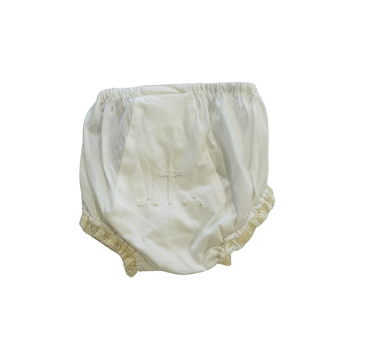 Baby Sen - White Landon Diaper Cover - Ecru Cross