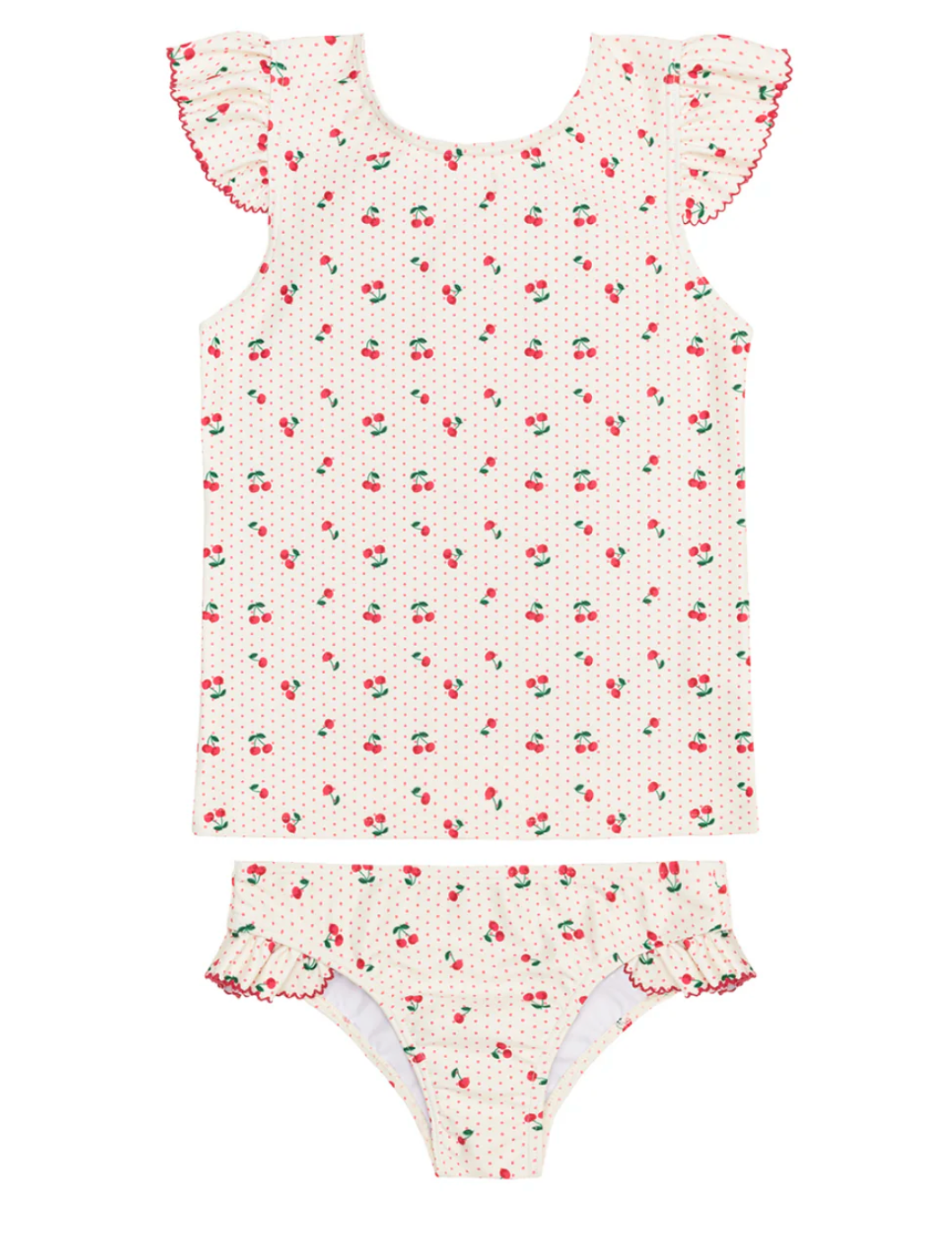 Minnow - Girls Summer Cherries Ruffle Sleeve Rashguard Set