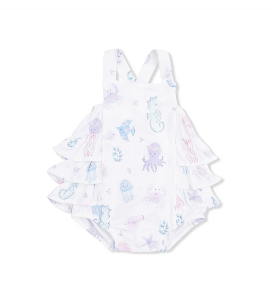 Floral Sea Creatures Ruffle Sunsuit