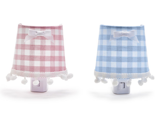 Cupcakes and Cartwheels - Gingham Nightlight with Bow and Pom Pom Trim