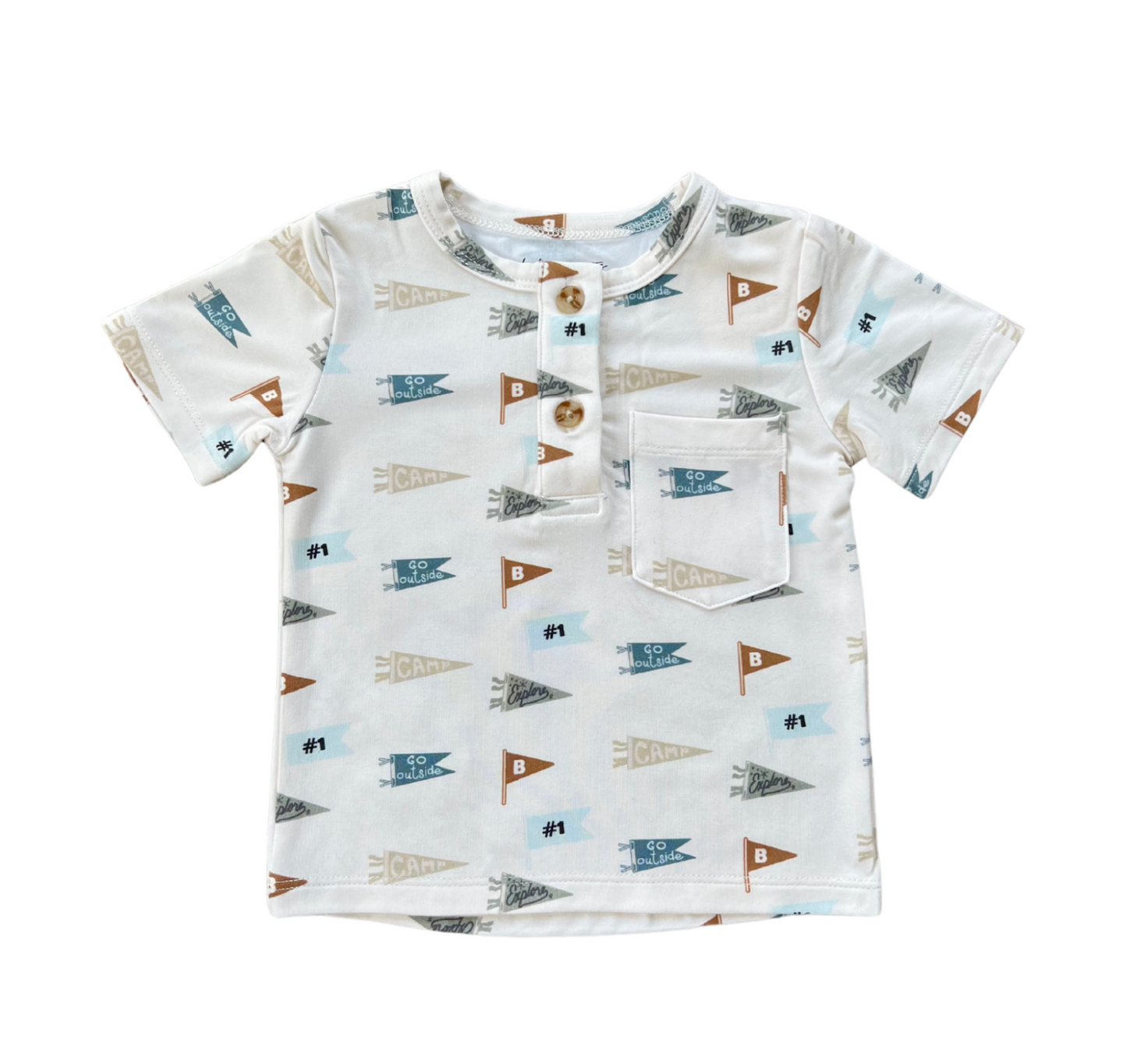 Babysprouts - Short Sleeve Henley Shirt - Retro Banner