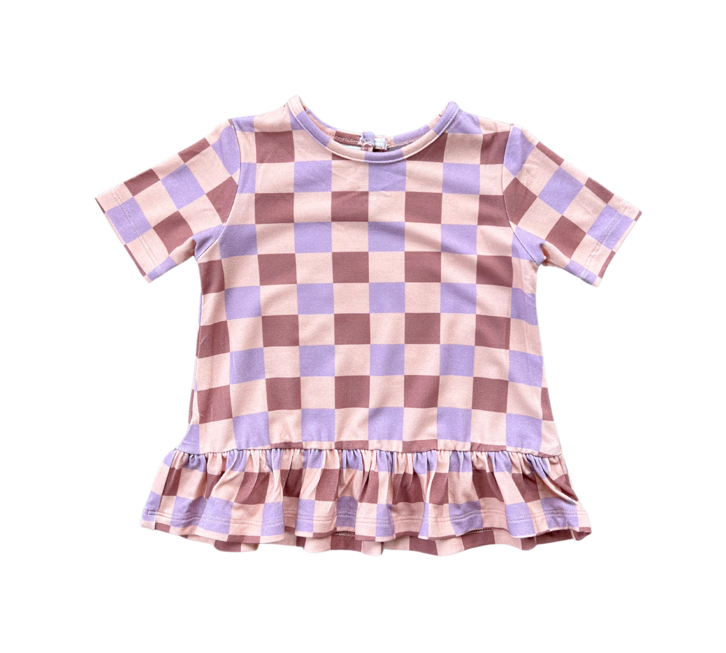 Babysprouts - Short Sleeve Peplum Top - Checker in Burlwood