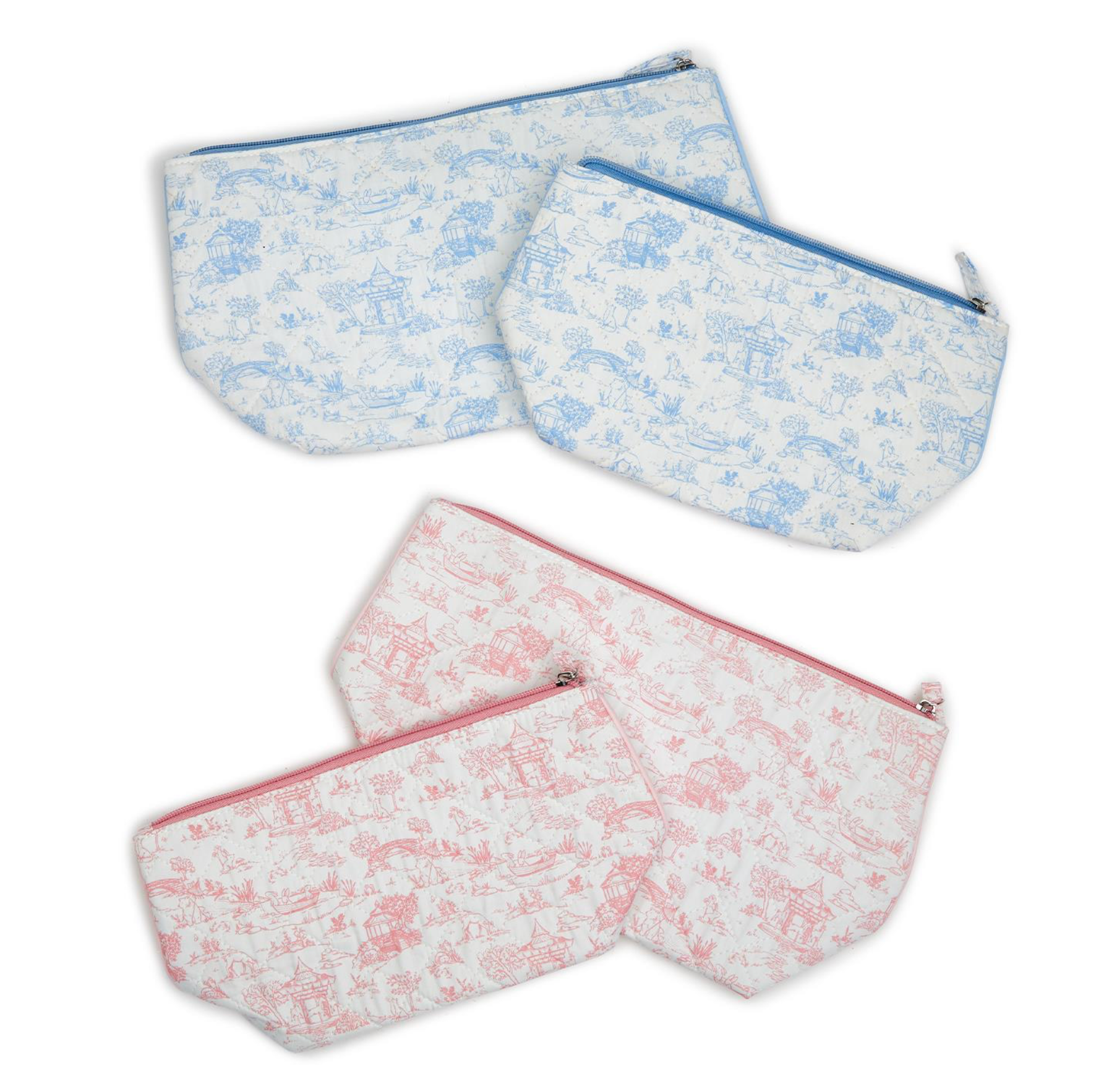 Two's Company animal toile set of two pouches with colorful animal prints and zip closures on a white background.