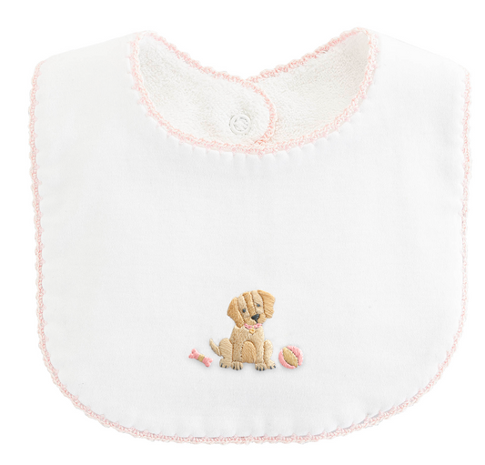 Baby Club Chic - Good Puppy - Girl Bib w/ Crochet Trim