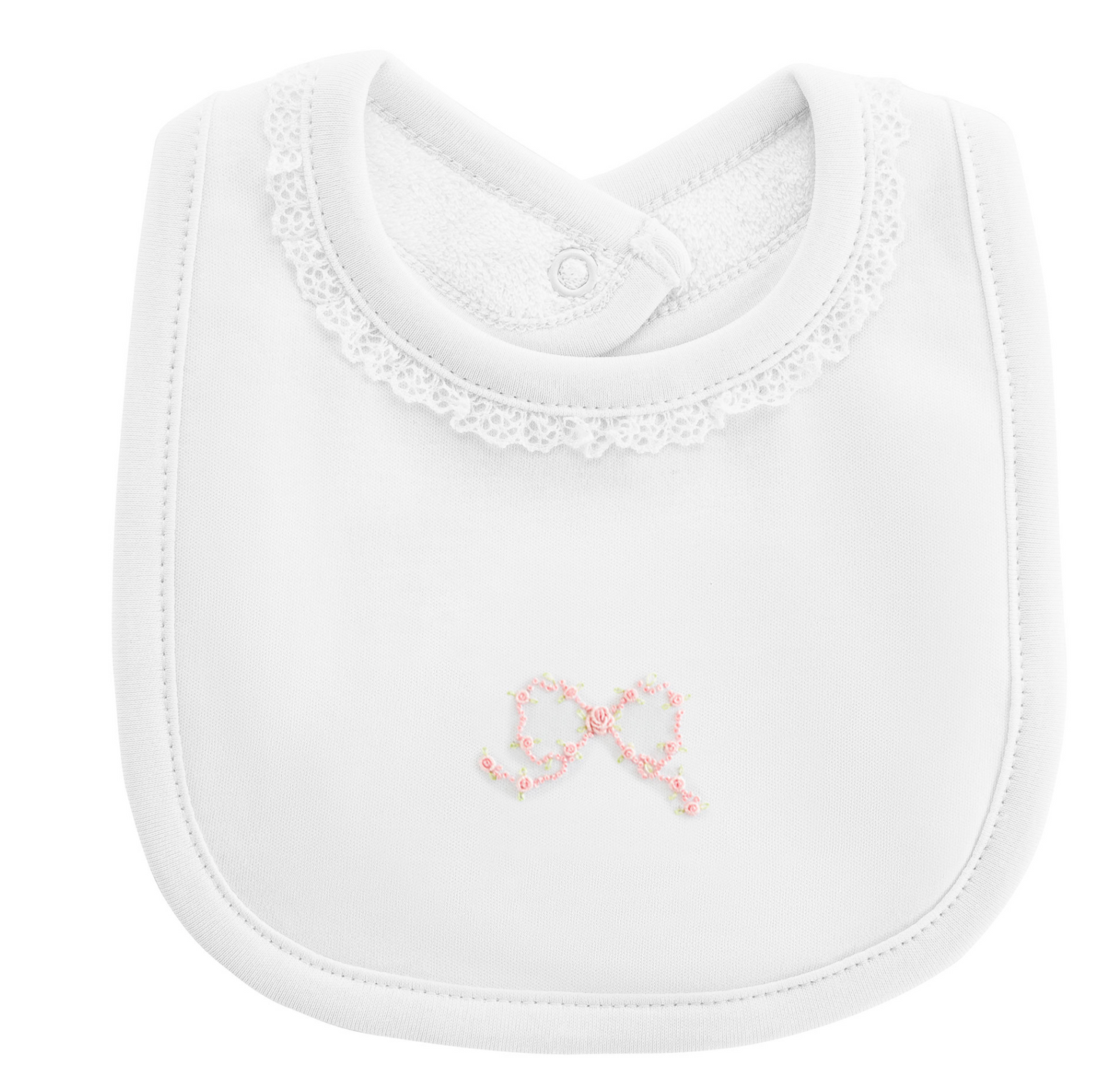 Baby Club Chic - White Pretty Bows Bib w/ Lace Trim