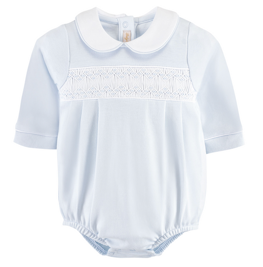 Baby Club Chic - Blue Collared LS Smocked Bubble