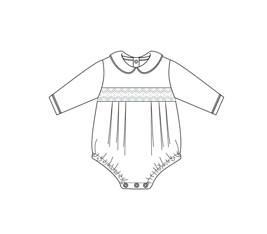 Baby Club Chic - White Collared LS Smocked Bubble