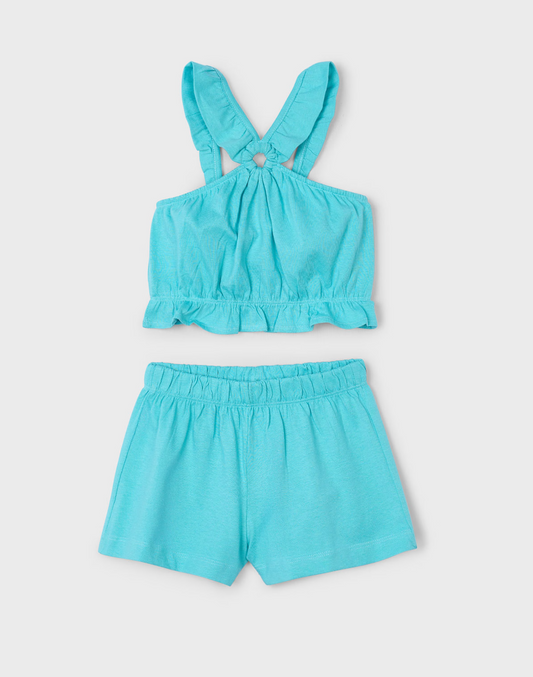 Mayoral - Aqua Dress with Criss Cross Top