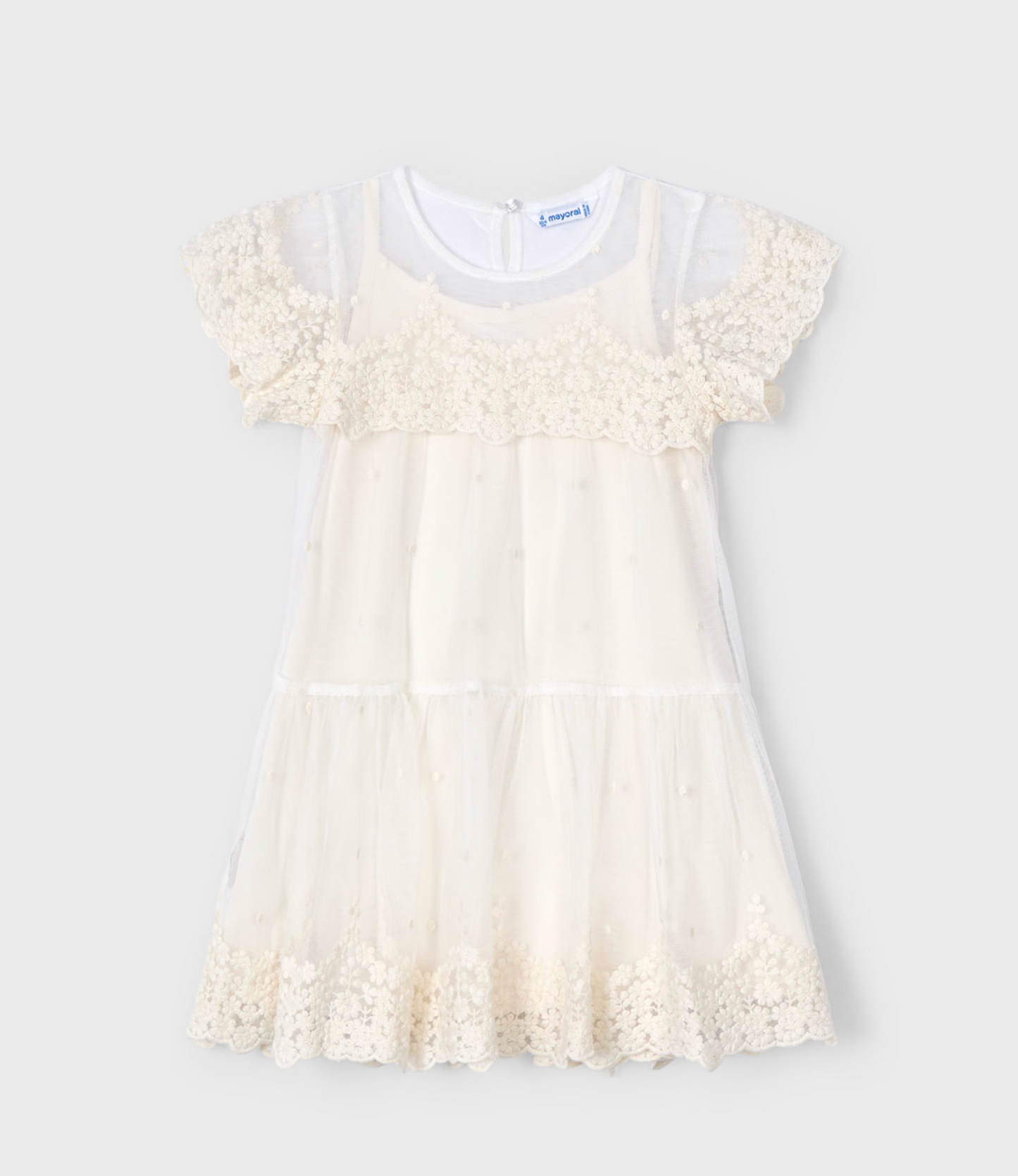 Mayoral - Bone Embroidered Tulle Dress