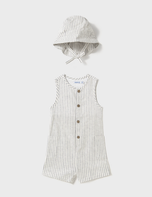 Mayoral - Natural Stripe Romper w/ Hat
