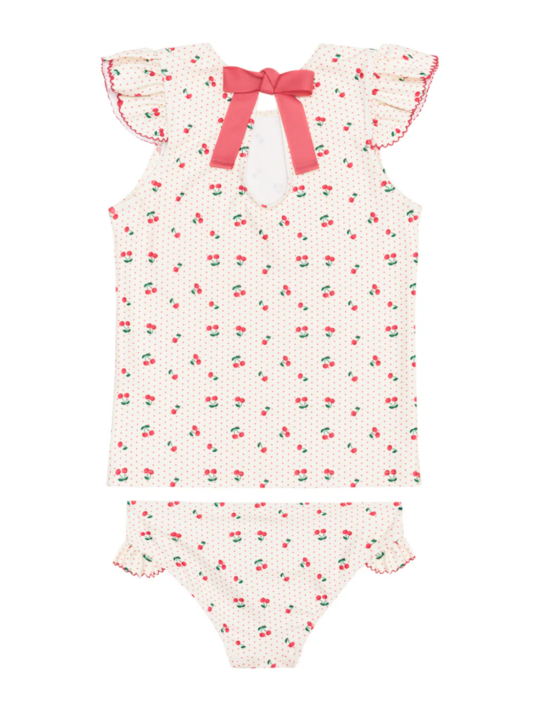 Minnow - Girls Summer Cherries Ruffle Sleeve Rashguard Set
