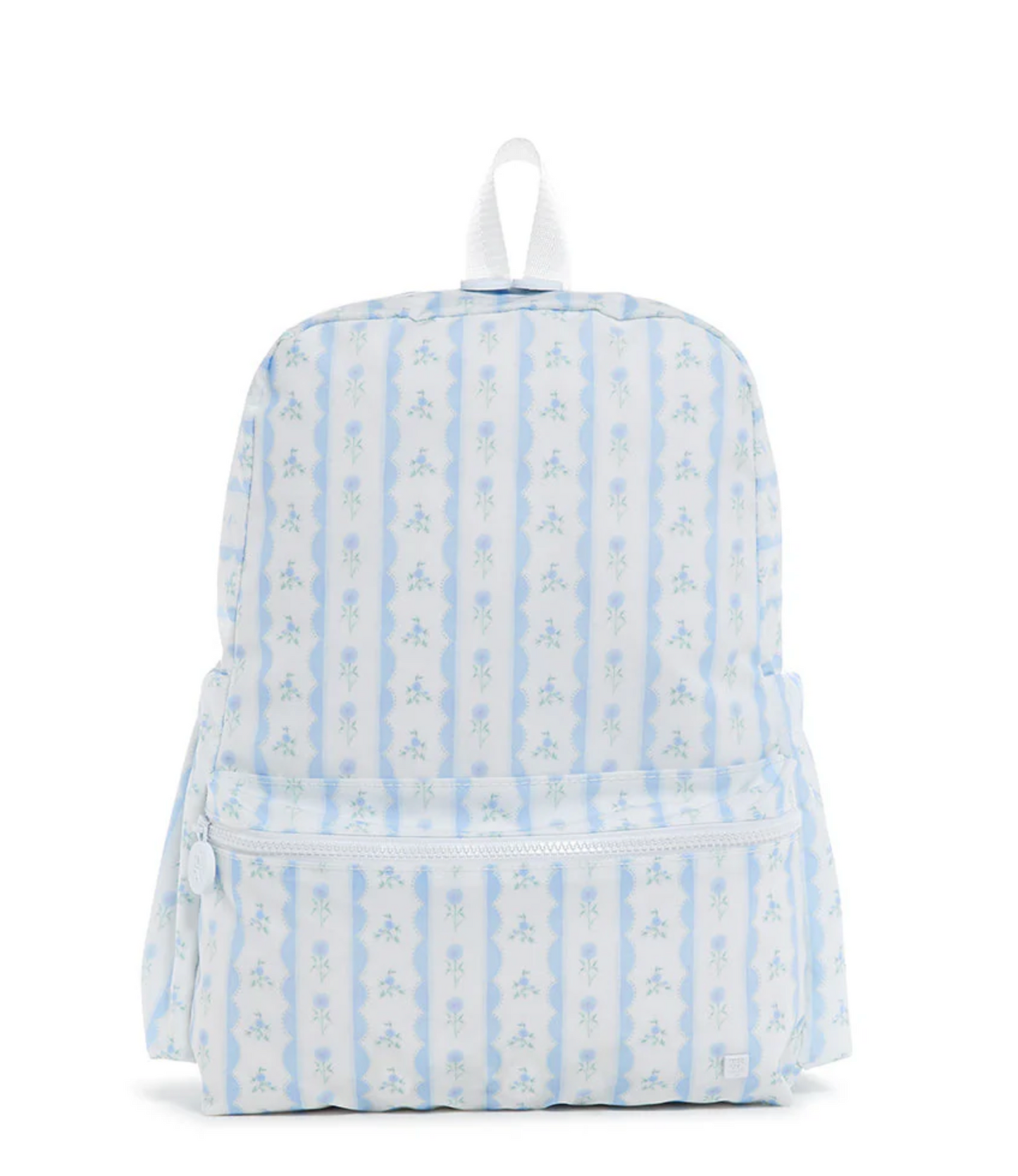 TRVL Design backpack with multiple compartments and adjustable straps, shown in a side view with a sleek, modern design.