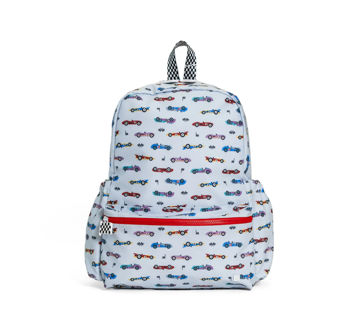 TRVL Design backpack with multiple compartments, black fabric, adjustable straps, and minimalist style.