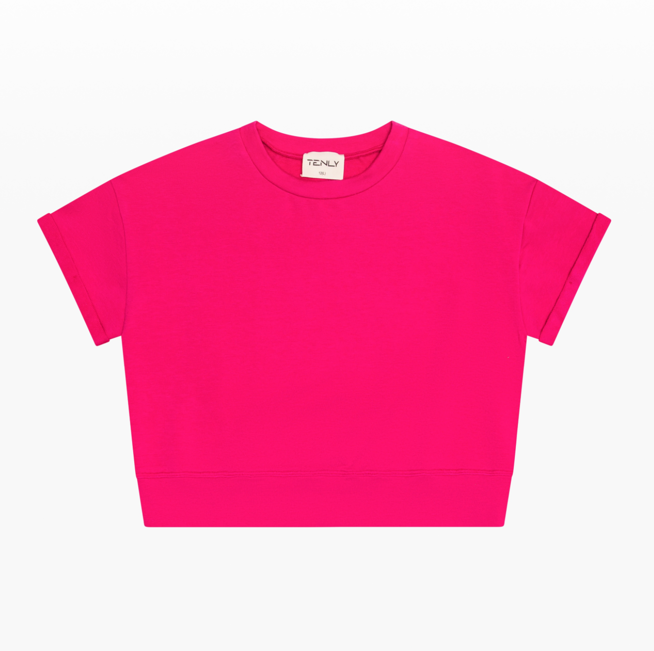 TENLY Cerise French Terry roll-up sleeve waistband tee, casual women's top with relaxed fit and stylish design.