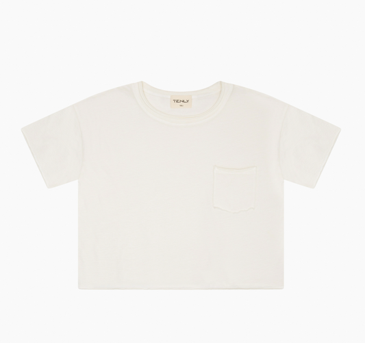 Ecru Cotton Jersey Raw Edge Pocket Tee