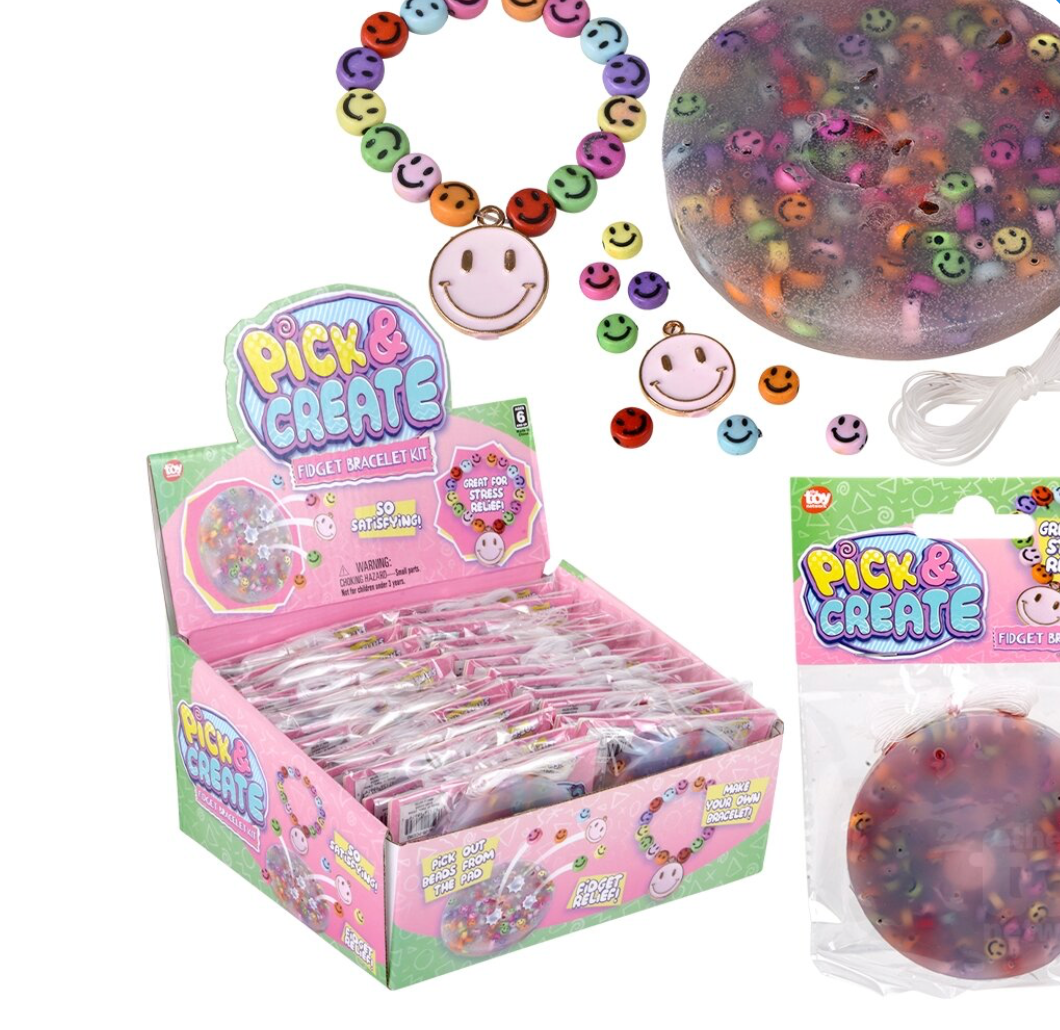 Beaded fidget bracelet from Pick N Create Smile collection by The Toy Network, featuring colorful beads and adjustable design.