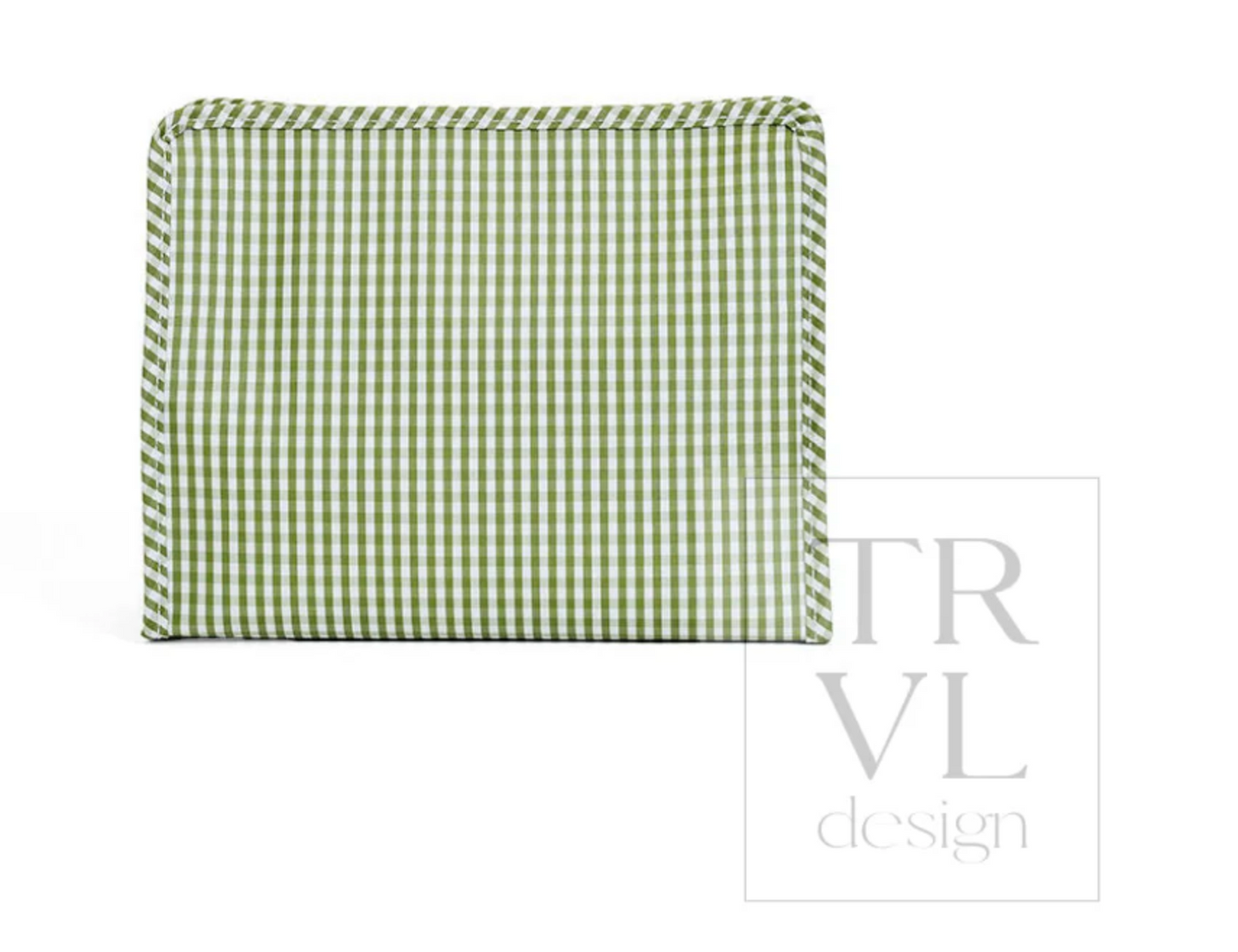 TRVL Design Roadie large zip pouch with colorful geometric pattern, durable fabric, and sturdy zipper for travel and organization.