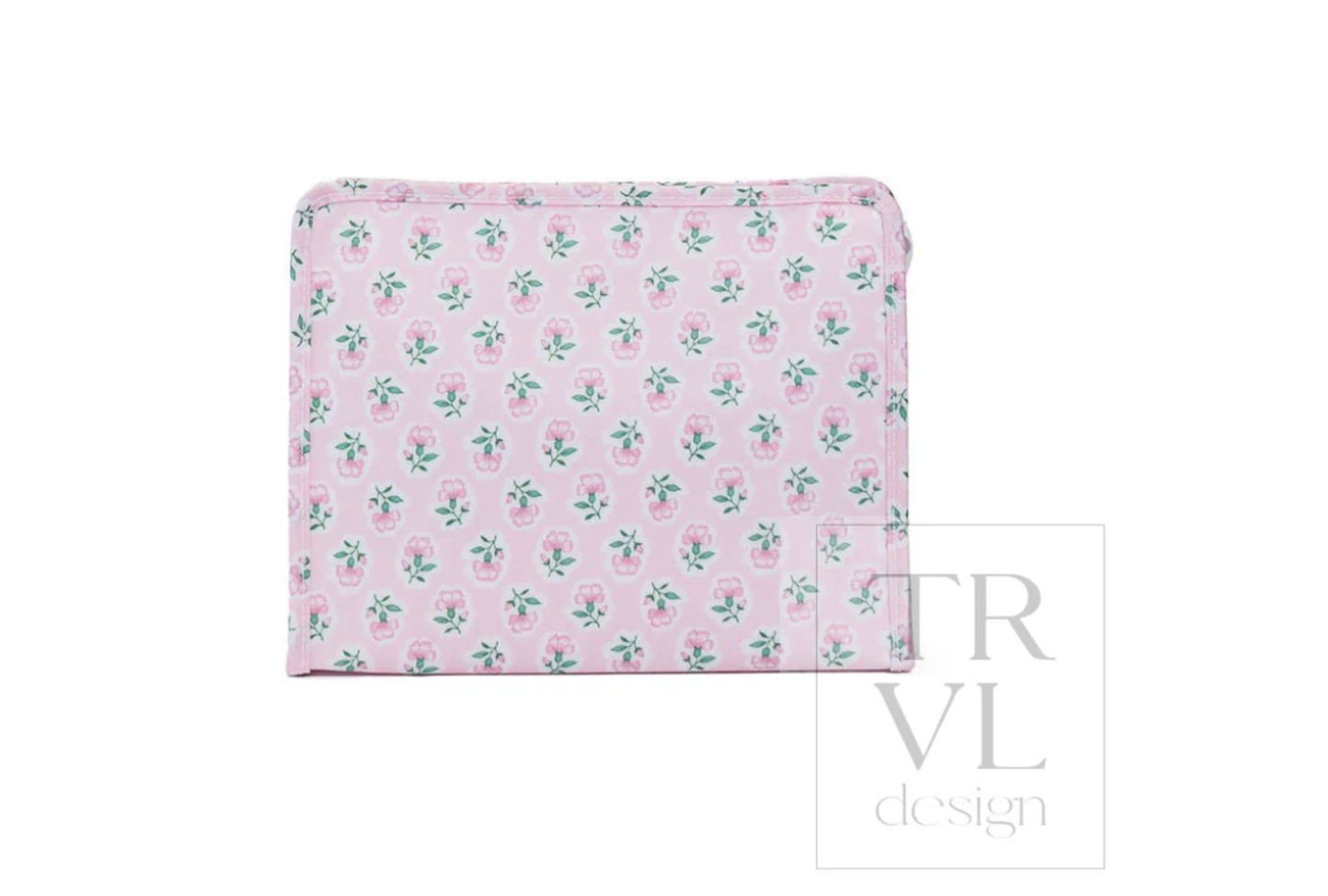 TRVL Designs Roadie Large Zip Pouch with black zipper and colorful fabric pattern, ideal for travel or organization.