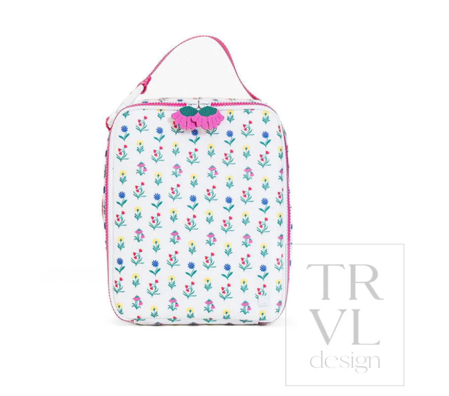 Insulated TRVL Designs lunch box bag with zipper closure and carry handle, ideal for keeping food fresh during meals.