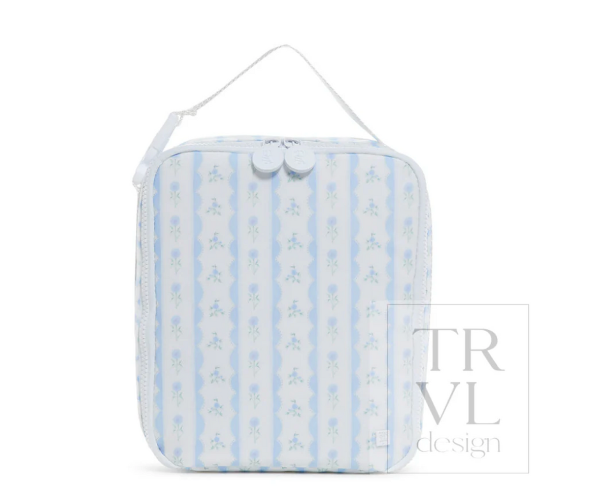 Insulated TRVL Designs lunch box with a sleek, compact design and zipper closure for keeping food fresh.