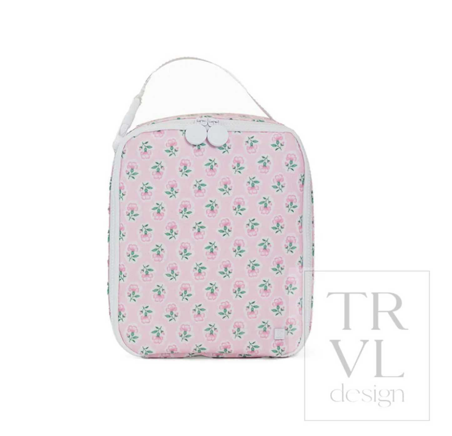 Insulated TRVL Designs lunch box with zipper closure and carrying handle, ideal for keeping food fresh during carry.