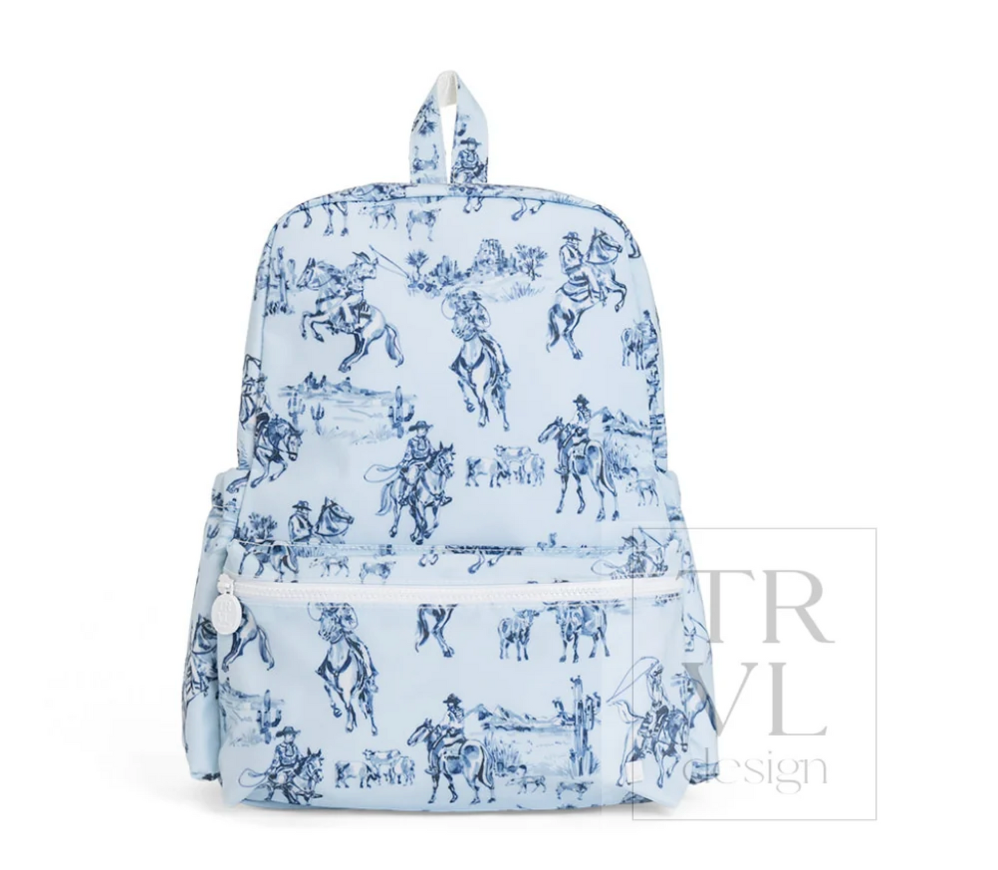 TRVL Design backpack with multiple compartments, adjustable straps, and sleek black fabric suitable for travel and daily use.