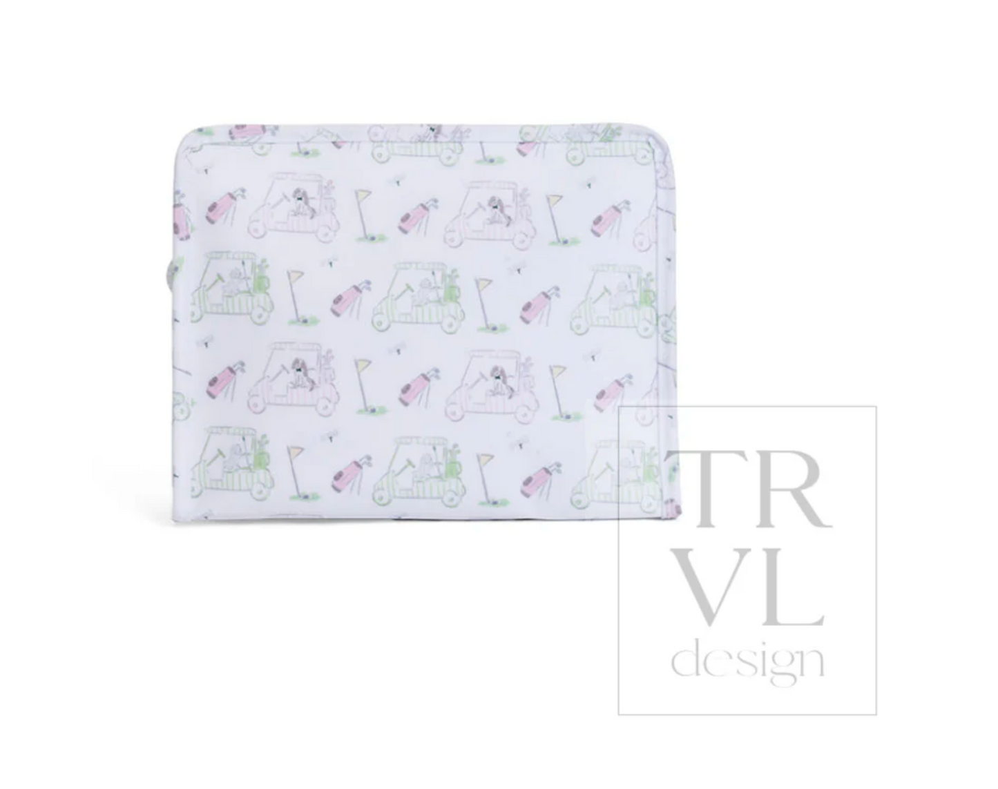 Large zip pouch from TRVL Designs featuring the Roadie design, with a sleek black exterior and zipper closure.