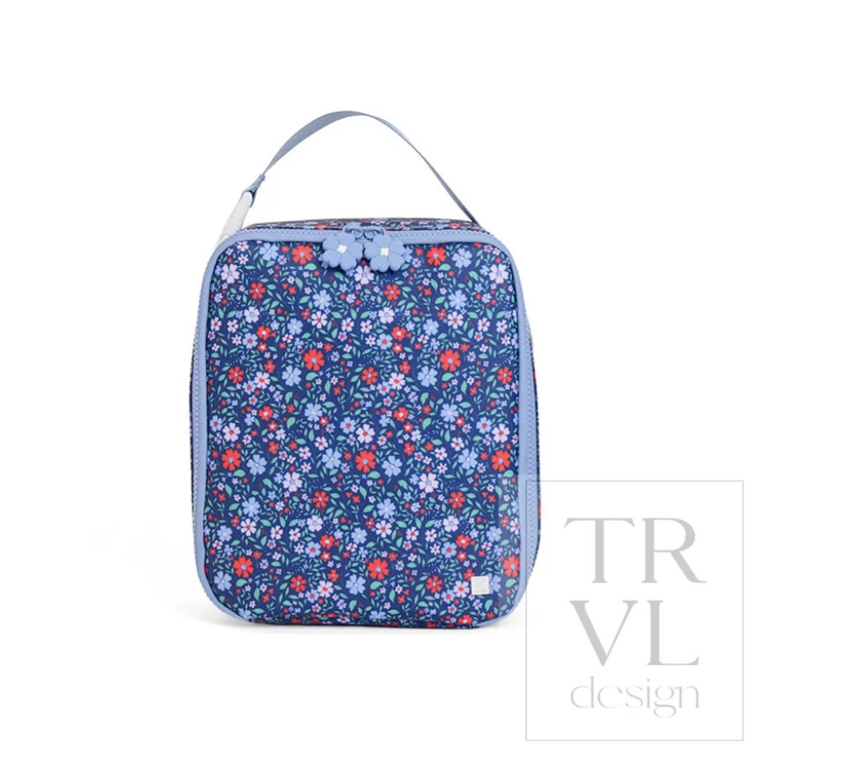 Insulated TRVL Designs lunch box bag with a zip closure and carrying handle, designed for keeping food fresh and portable.