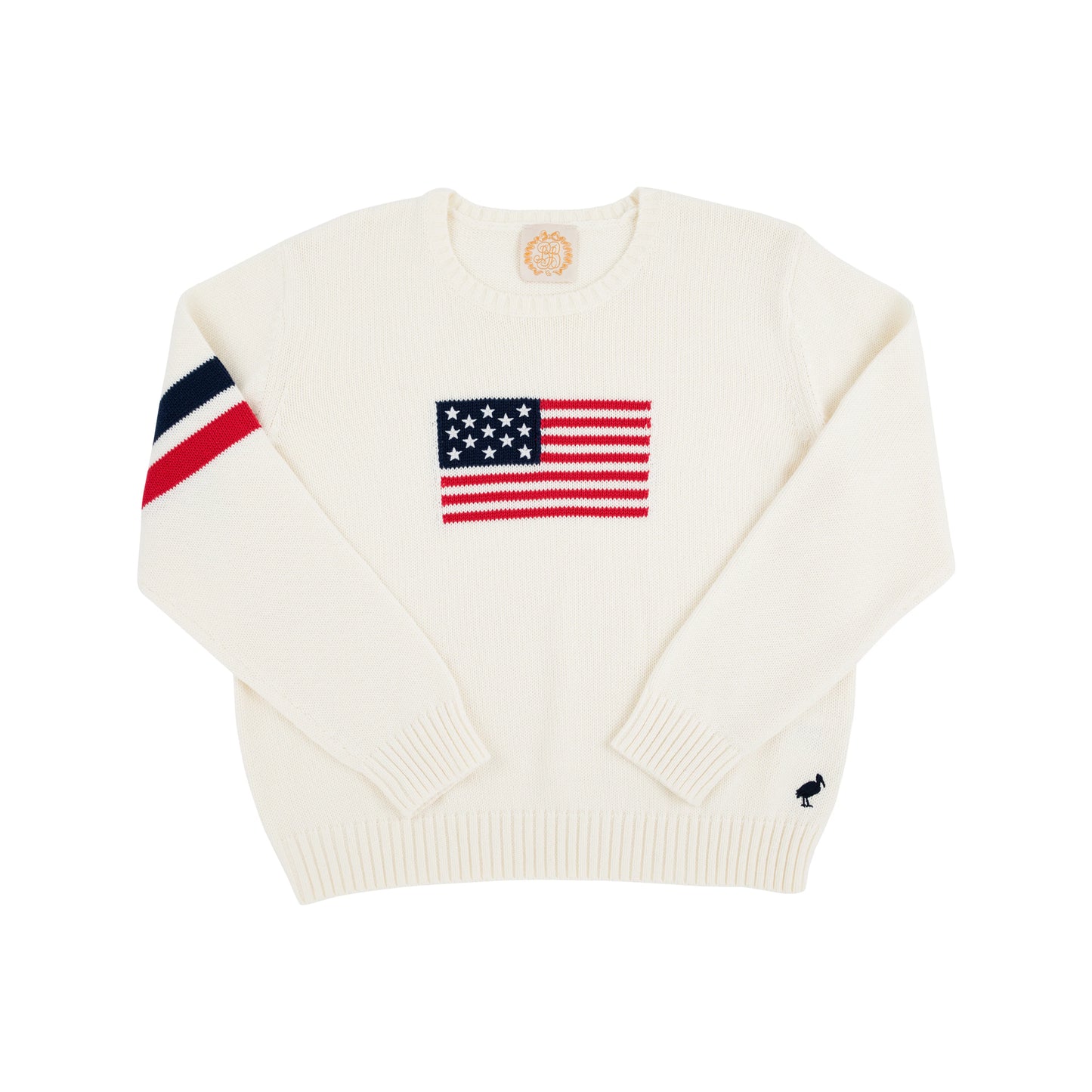 The Beaufort Bonnet Company - Seaton Intarsia Sweater (Unisex) Palmetto Pearl with American Flag
