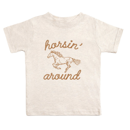 Sweet Wink Horsin' Around Western short sleeve T-shirt featuring a cowboy horse graphic on soft fabric.