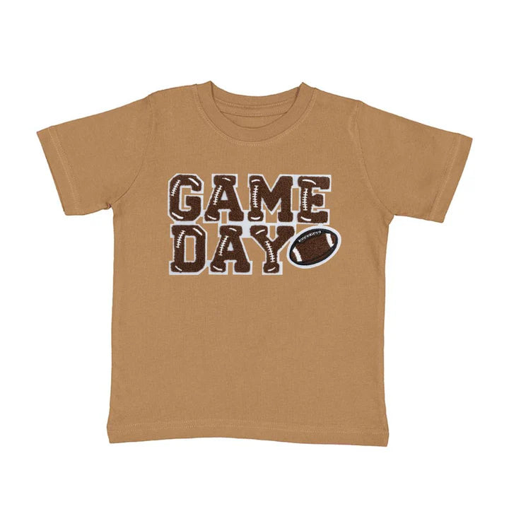 Sweet Wink Mocha game day patch short sleeve T-shirt with sports-themed design and comfortable fabric for casual wear