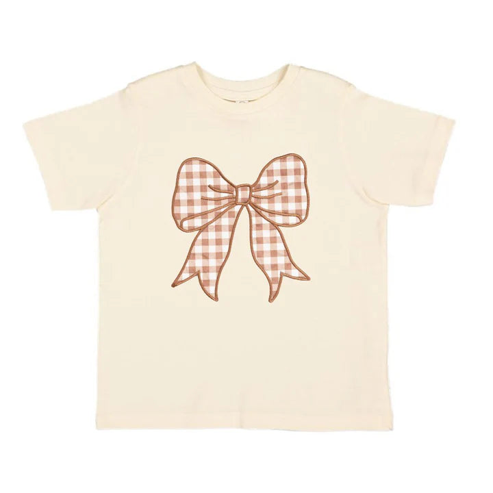 Sweet Wink - Gingham Bow Patch Short Sleeve T-Shirt - Natural