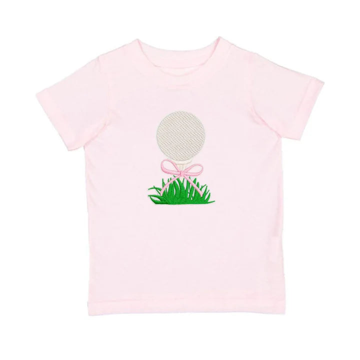 Sweet Wink golf tee bow patch short sleeve T-shirt in ballet pink with a playful patch design on the front.