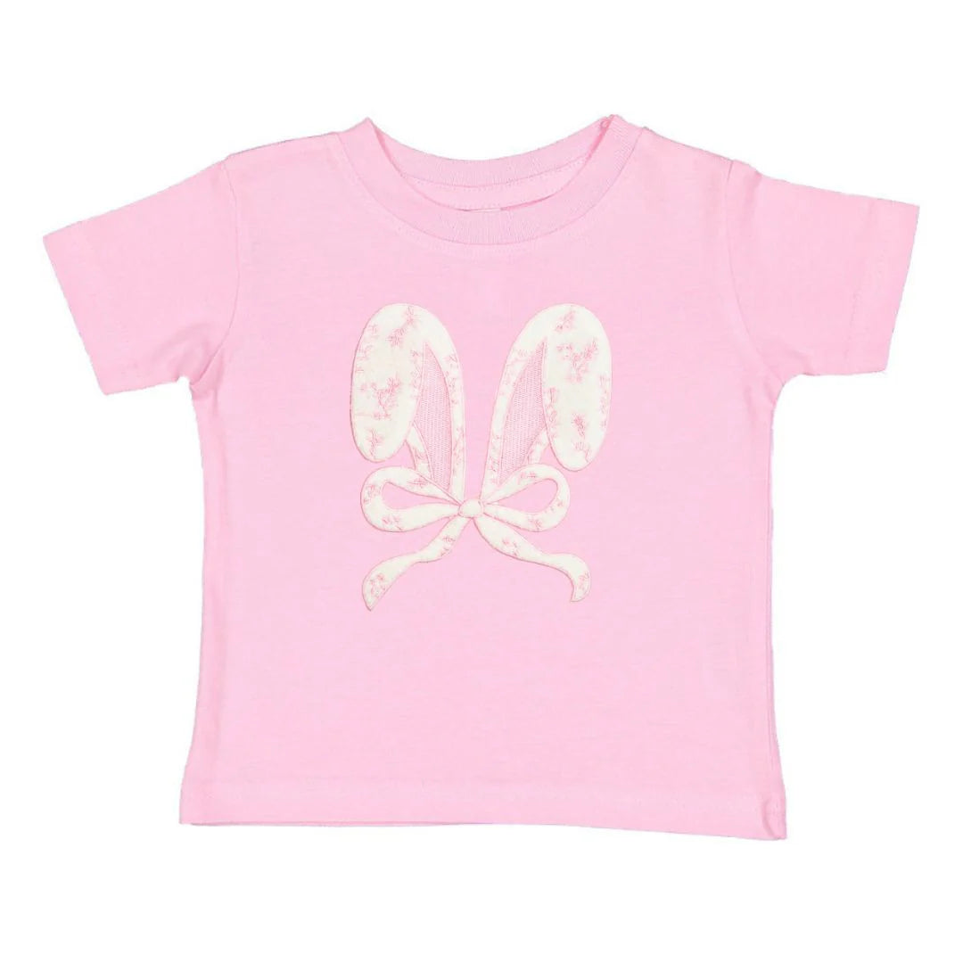 Pink Lace Bunny Bow Patch Easter Short Sleeve T-Shirt