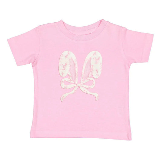 Pink lace bunny bow patch Easter short sleeve T-shirt by Sweet Wink featuring cute bunny design and soft fabric.