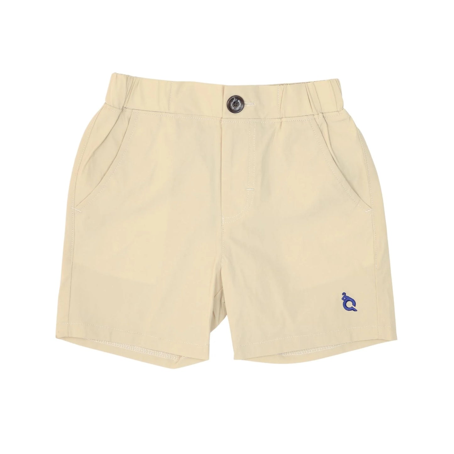 Light khaki shorts from Blue Quail Clothing Co. shown from the front, featuring a casual fit and adjustable waistband.