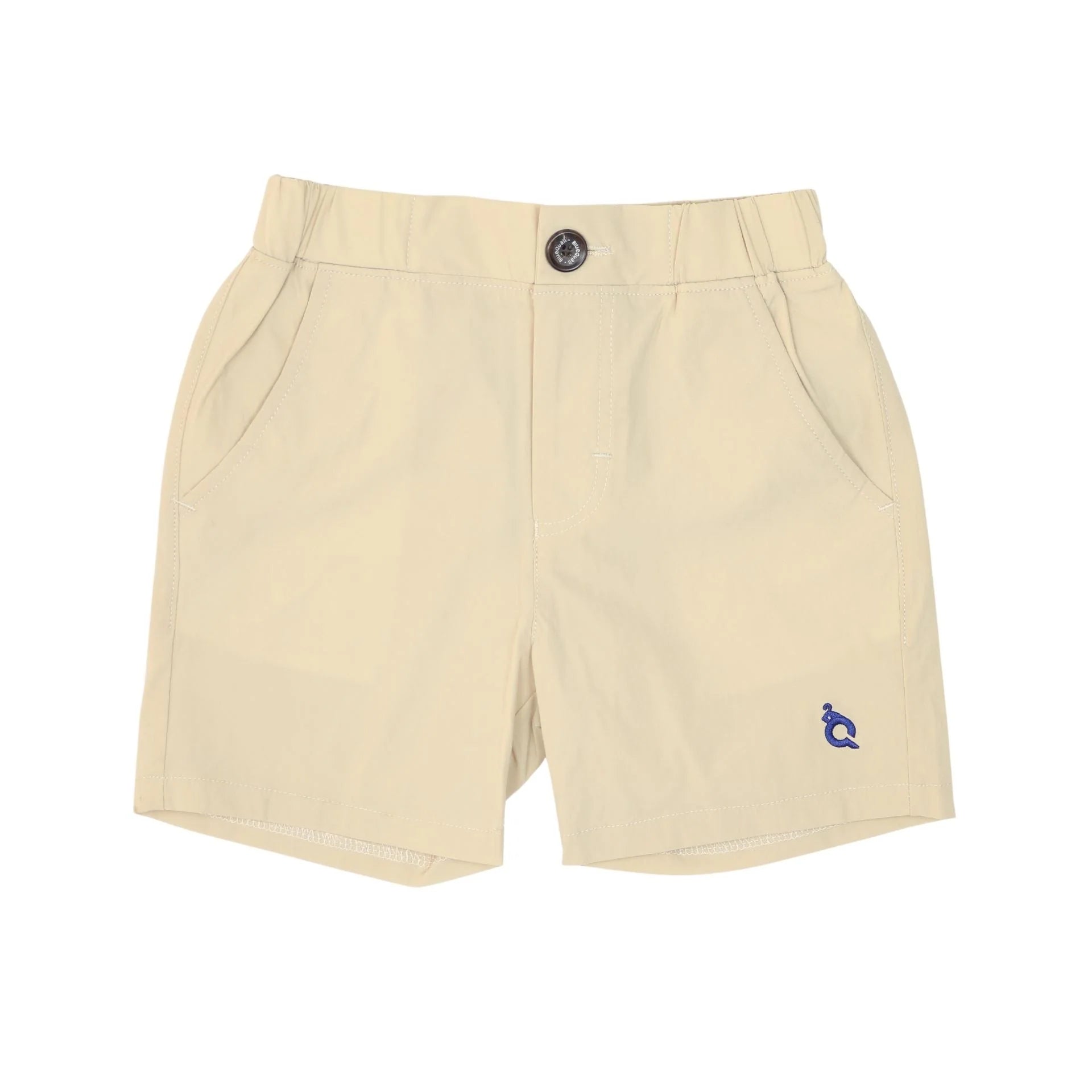 Light khaki shorts from Blue Quail Clothing Co. shown from the front, featuring a casual fit and adjustable waistband.